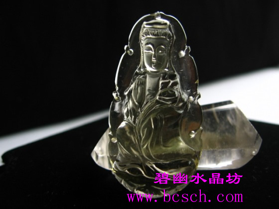 精雕磨砂黃水晶觀音