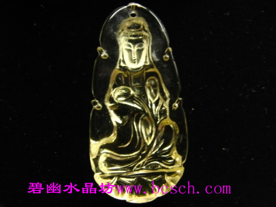 精雕磨砂黃水晶觀音