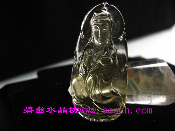 精雕磨砂黃水晶觀音